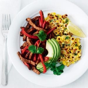Mexican beef strips with corn fritters